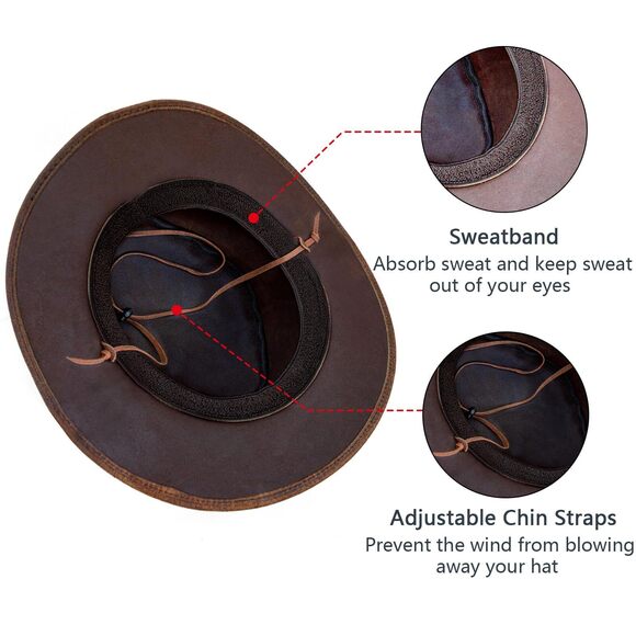 2252 Leather Cowboy Hat For Men Women Western Australian Outback Hat